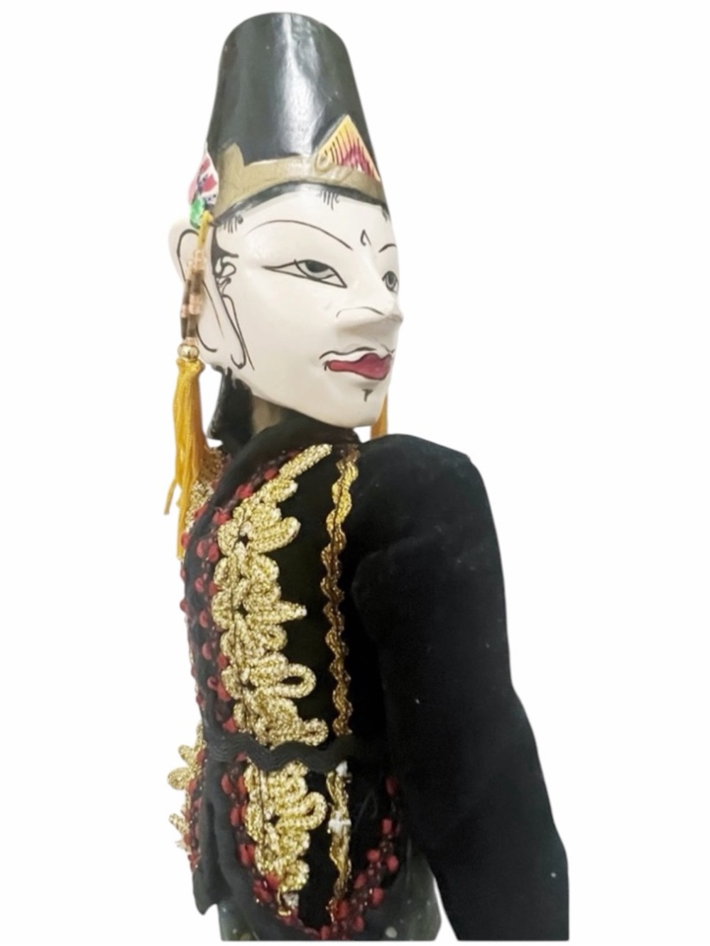 Indonesian Golek Puppet (Male), " Handmade Carved, Painted Wood & Fabric